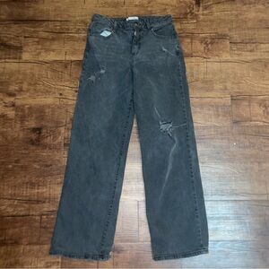 SO Super High Rise Wide Leg Women’s 9 Black Denim Distressed Knee Pockets Jeans